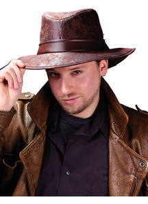 Fedora Brown Leather-Look For Adults