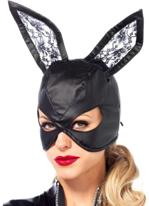Mask Bunny Leather Blk For Adults