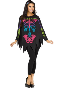 Skeleton Colored Poncho For Adults