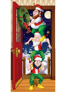 Christmas Elves Door Cover. Holiday Decorations.