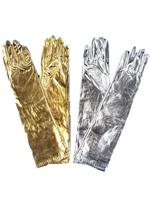Gloves Elbow Metallic Silver