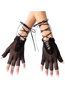 Gloves Fishnet Fingerless Blk