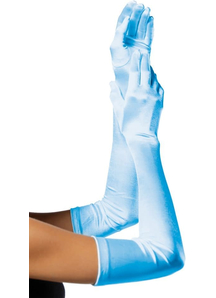 Gloves Satin Long Blue Adult
