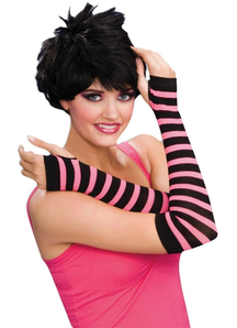 Gloves Striped Black And Pink
