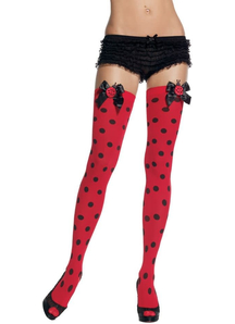 Knee Highs Dots W Lady Bug Bow