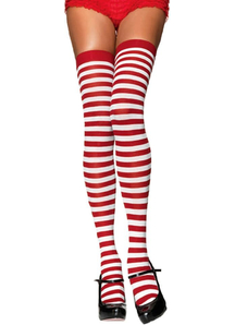 Stockings Thi Hi Striped Wt/Rd