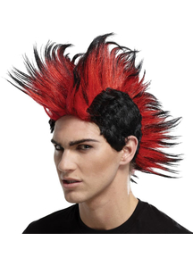 Double Mohawk Wig Black Red For Adults
