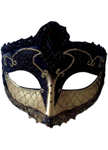 Mardi Gras Eye Mask Black Gold For Masquerade
