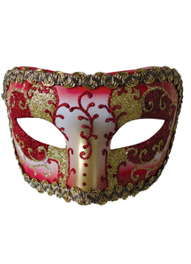 Medieval Opera Mask Red Gold For Masquerade