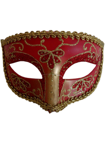 Opera Eye Mask Red Gold For Masquerade