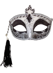 Tasseled Mardi Gras Mask Silver For Masquerade