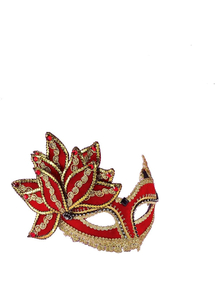 Ven Mask Red W Gold & Gem For Masquerade
