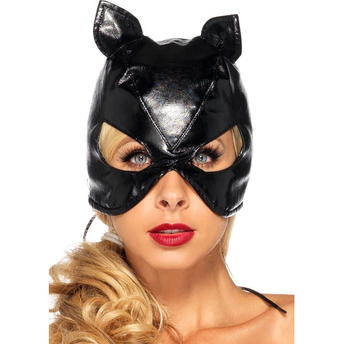 Cat Mask Faux Leather Black For Adults