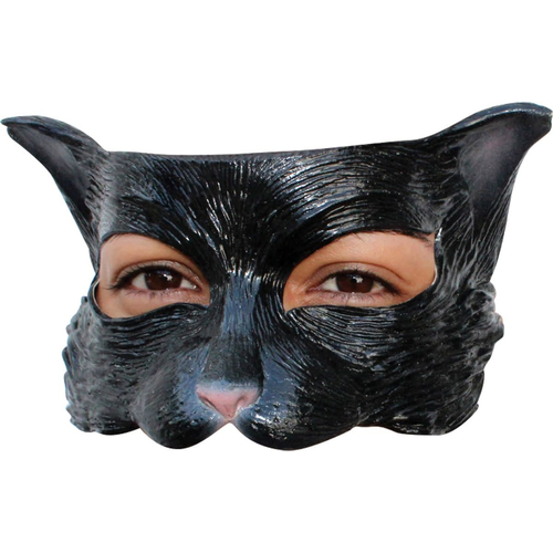 Kitty Black Latex Half Mask For Adults