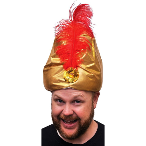 Turban Dlx Gold W Plume For Adults