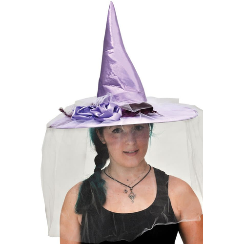 Witch Hat Purple Satin W Feath For Adults