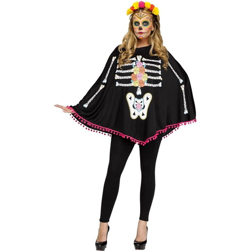 Day Of The Dead Poncho For Adults
