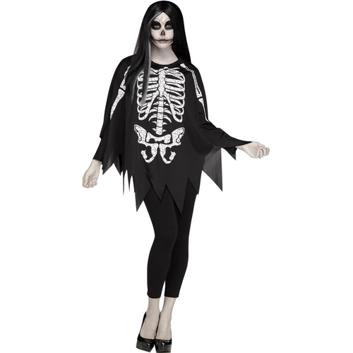 Skeleton Black And White Poncho For Adults