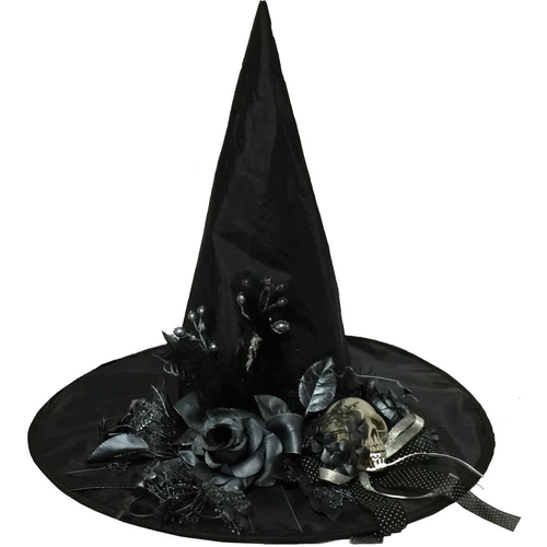 Witch Hat With Flowers And Skull