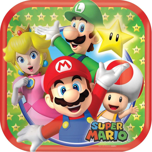 Super Mario Sq Plates 7In