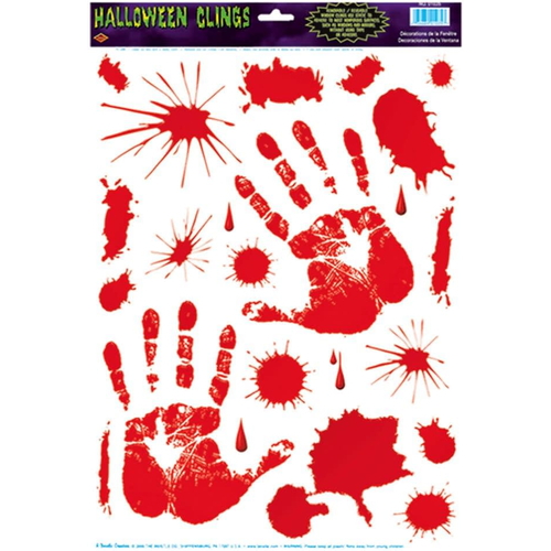 Bloody Handprint Clings. Walls, Doors, Windows Halloween Decorations.