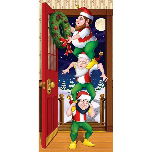 Christmas Elves Door Cover. Holiday Decorations.