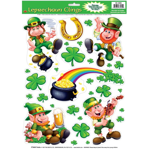 Leprechaun Shamrock Clings.St.Patrick