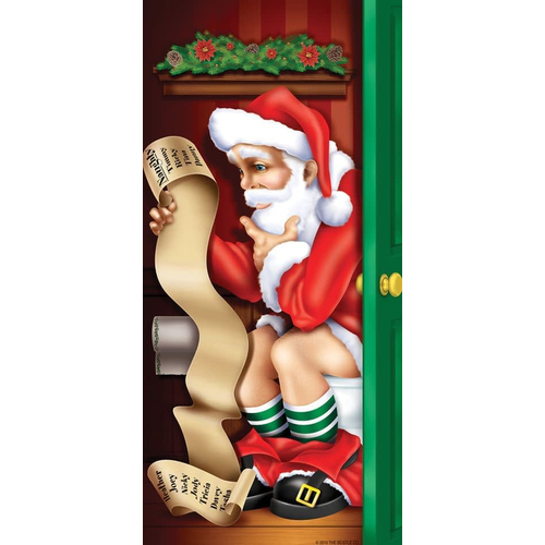Santa Restroom Door Cover. Holiday Decorations.