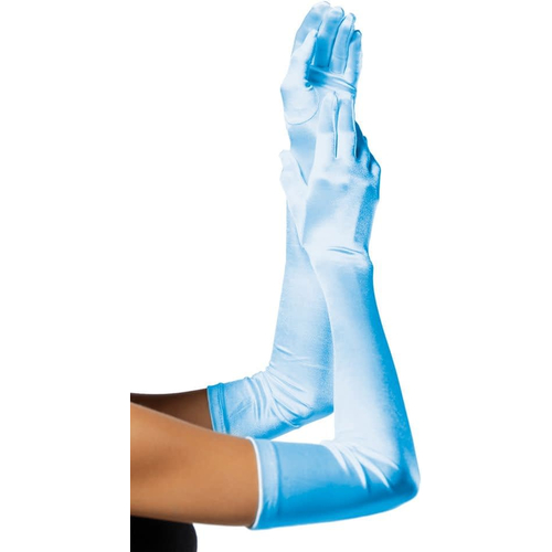 Gloves Satin Long Blue Adult