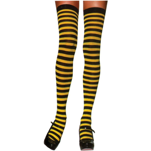 Stockings Thi Hi Striped Bk/Yw