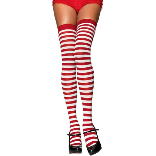 Stockings Thi Hi Striped Wt/Rd
