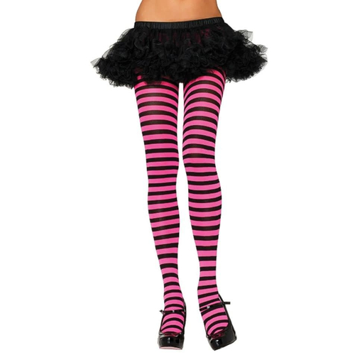 Tights Striped Blk Neon Pink