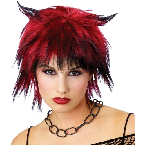 Devilish Shag Wig Black/Red For Halloween