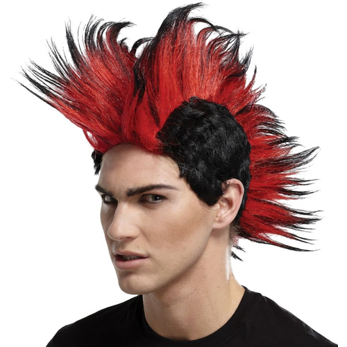 Double Mohawk Wig Black Red For Adults