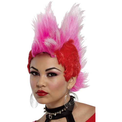 Double Mohawk Wig Red Hot Pink For Adults
