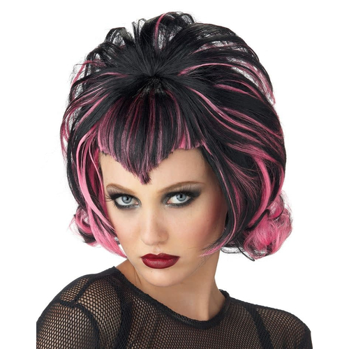 Goth Flip Black Pink Wig For Halloween