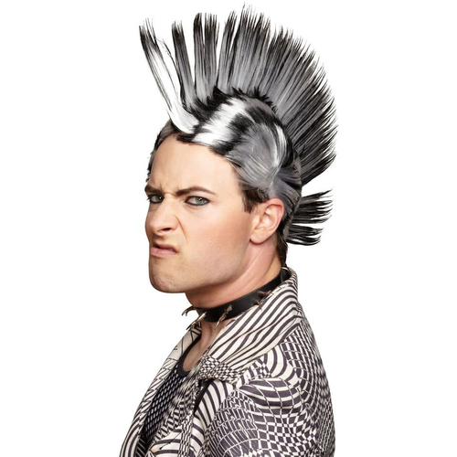 Mohawk Wig Black White For Adults
