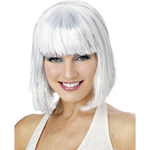 White Shimmering Bob Wig For Women