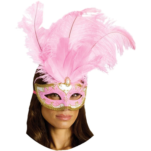 Carnival Mask Big Feathr Pink For Masquerade