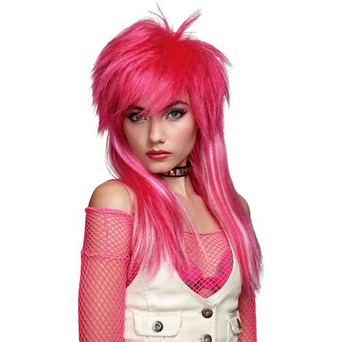Hot Pink White Glam Wig For Women