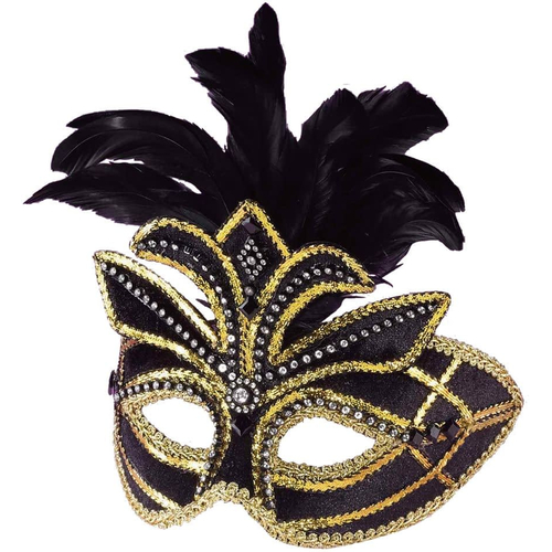 Masquerade Ven Mask Black W Feathers