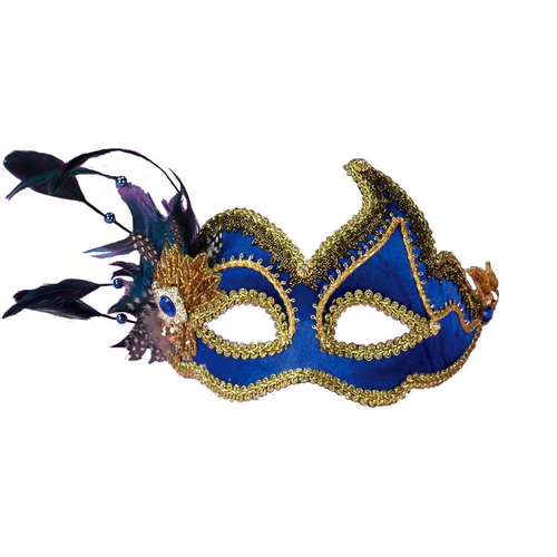 Masquerade Ven Mask Blue W Feathers