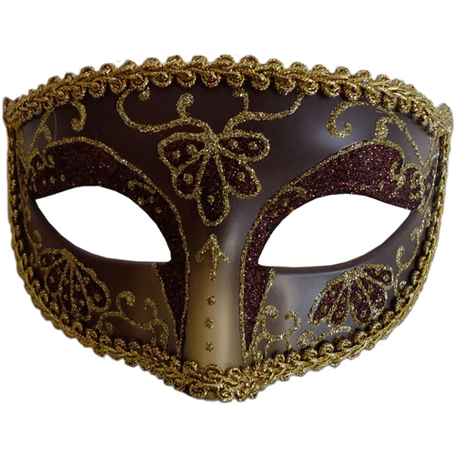 Opera Eye Mask Burgundy Gold For Masquerade