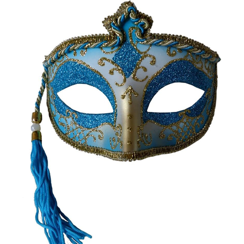 Tasseled Mardi Gras Mask Bluefor Masquerade