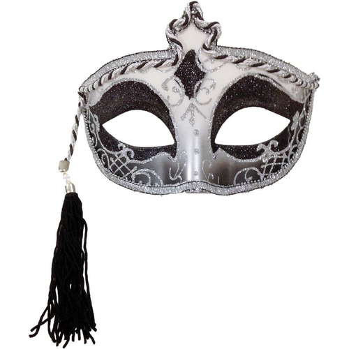 Tasseled Mardi Gras Mask Silver For Masquerade