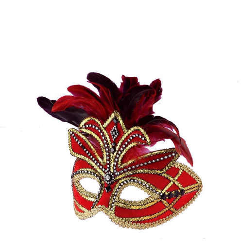 Ven Mask Red W Feathers For Masquerade